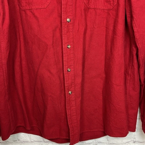Eddie Bauer Cotton Flannel Button Down Shirt in Solid Red - Picture 3 of 12
